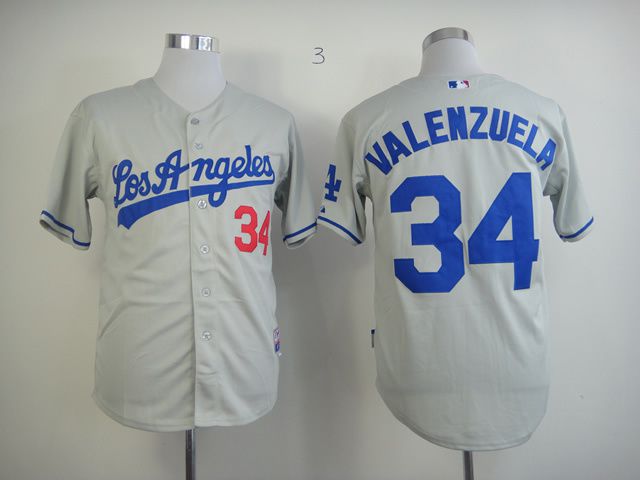 Men Los Angeles Dodgers #34 Valenzuela Grey MLB Jerseys1